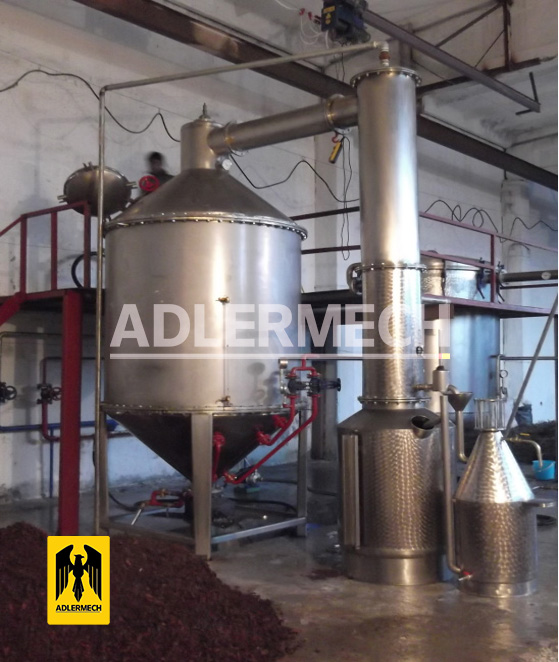 Hydrodistillation Still Unit by Adlermech with Capacity of 1000 kg raw material and bulk 5000 liter volume. 